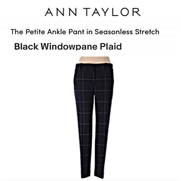 Ann Taylor Factory Pants - NWT ANN TAYLOR PETITE Seasonless Stretch ANKLE PANTS 0P BLACK WINDOWPANE PLAID